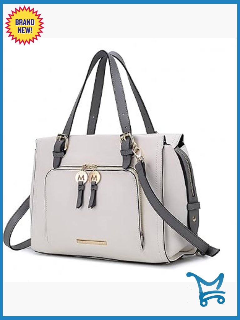 Pu Leather Satchel Shoulder Bag With Top Handle, 3 Compartments